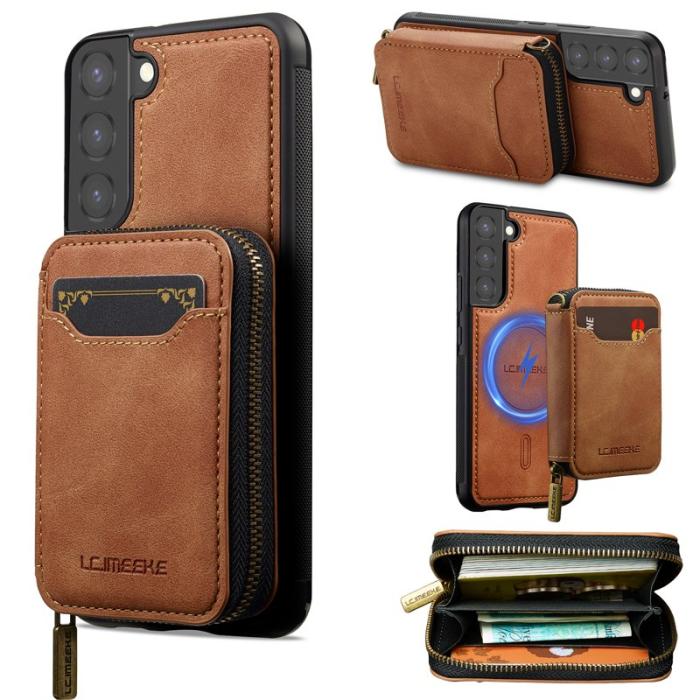 LC.imeeke - LC.IMEEKE L6 för Samsung Galaxy S22 5G Konstläder Plånboksfodral - Brun