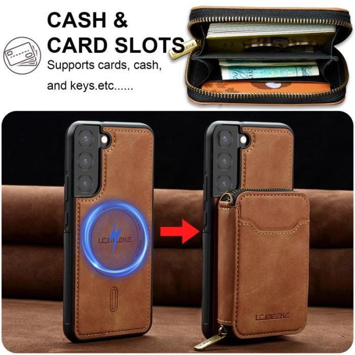 LC.imeeke - LC.IMEEKE L6 för Samsung Galaxy S22 5G Konstläder Plånboksfodral - Brun
