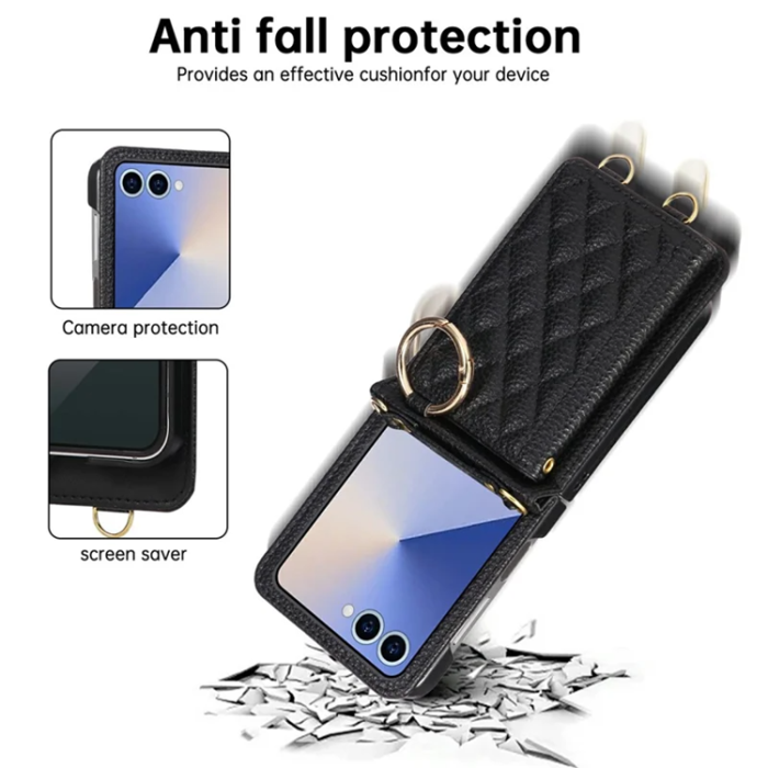 A-One Brand - Galaxy Z Flip 7 5G Mobilskal Korthållare Kickstand Rhombus - Svart