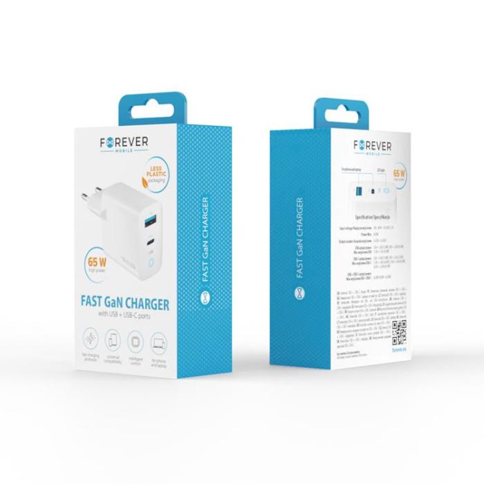 Forever - Forever GaN Väggladdare 1x USB-C 1x USB 65W TC-06-65AC - Vit