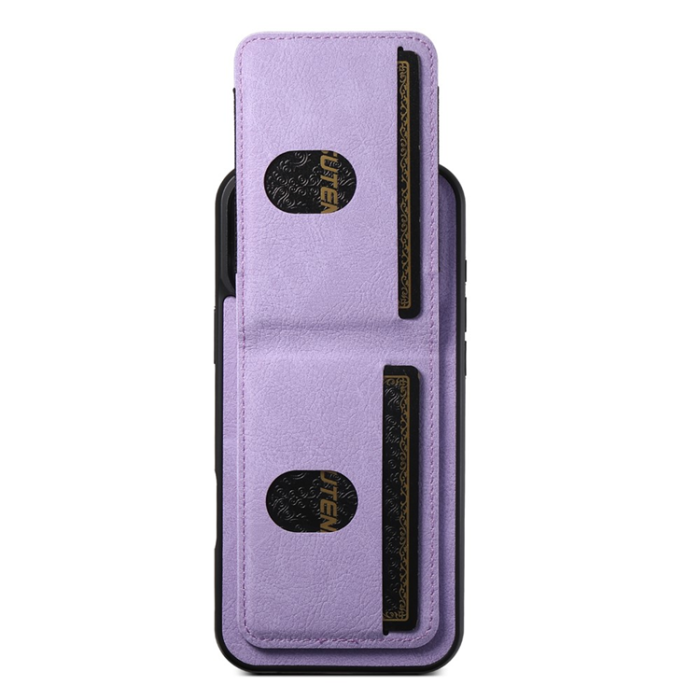 SUTENI - SUTENI iPhone 16 Pro Mobilskal Korthållare Litchi Läder - Lila