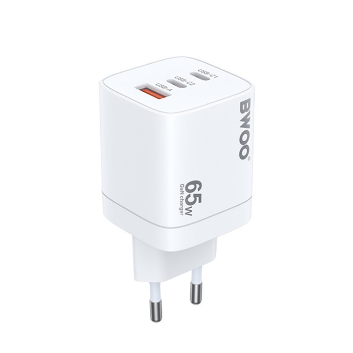 BWOO - BWOO GaN Väggladdare 65W 2xUSB-C 1xUSB-A - Vit