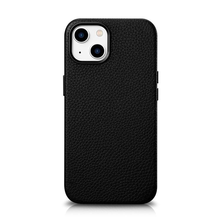 iCarer iPhone 14 Plus Skal Magsafe Äkta Läder Litchi Premium - Svart | 2353 | AlltMobil