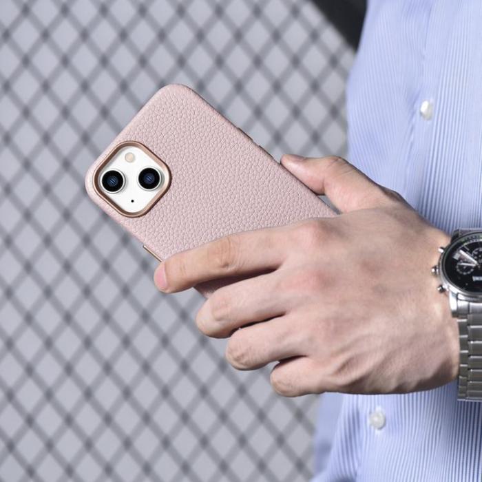 ICARER - iCarer iPhone 14 Plus Skal Magsafe Äkta Läder Litchi Premium - Rosa