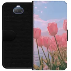 Gustaf - Pl&aring;nboksfodral till Sony Xperia 10 med Rosa Tulpaner