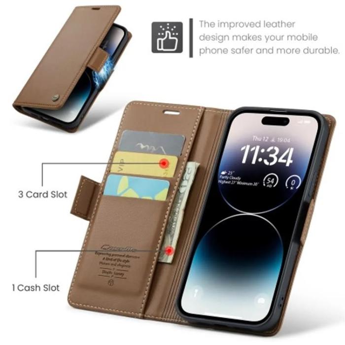 Caseme - Caseme iPhone 15 Pro Plånboksfodral 023 - Brun