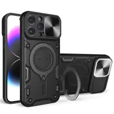 OEM - iPhone 15 Mobilskal Ringhållare Slide Kamera - Svart