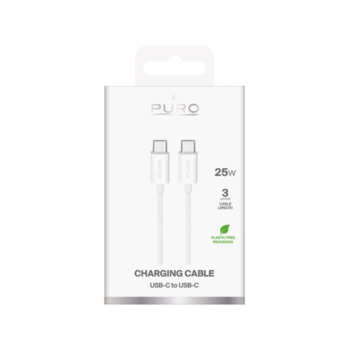 Puro - Puro USB-C - USB-C 25W Kabel 3m TPE - Vit