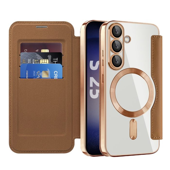 A-One Brand - Galaxy S25 Plus Plånboksfodral MagSafe RFID Blocking - Brun