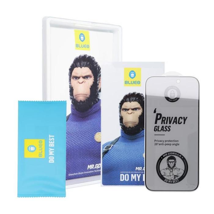 BlueO - BlueO iPhone 16 Pro Max Härdat Glas Skärmskydd 5D Mr Monkey Privacy