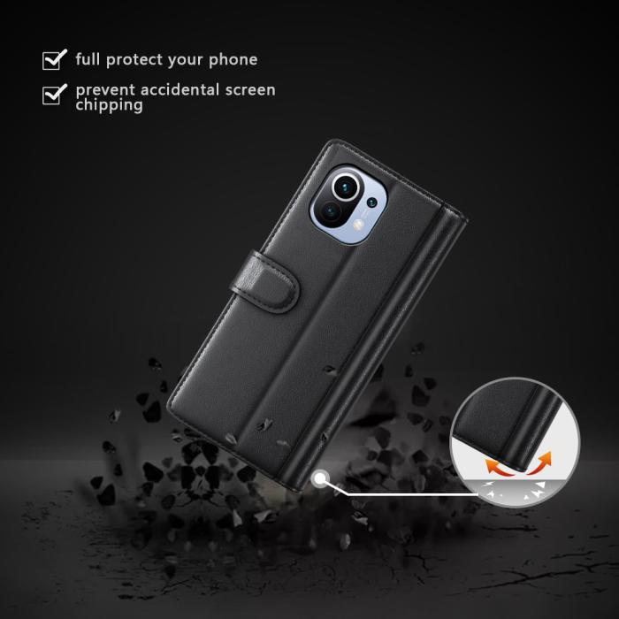 A-One Brand - Äkta Läder Plånboksfodral Xiaomi Mi 11 - Svart