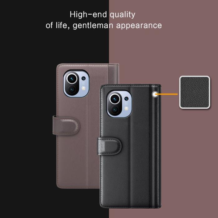 A-One Brand - Äkta Läder Plånboksfodral Xiaomi Mi 11 - Svart