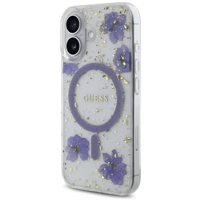Guess - Guess iPhone 16 Mobilskal MagSafe Resin Flowers - Lila