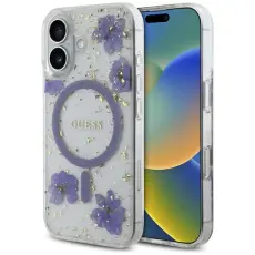 Guess - Guess iPhone 16 Mobilskal MagSafe Resin Flowers - Lila