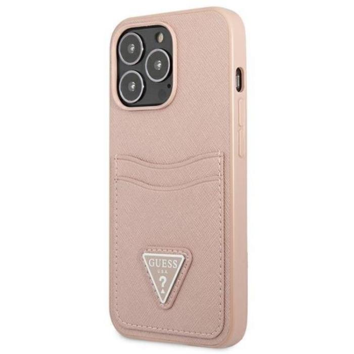Guess - Guess iPhone 13 Pro Max Skal Saffiano Triangle Logo Korthållare - Rosa