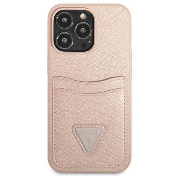 Guess - Guess iPhone 13 Pro Max Skal Saffiano Triangle Logo Korthållare - Rosa