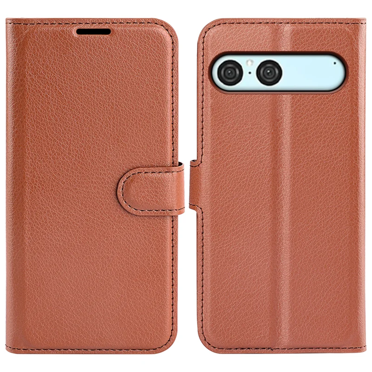 Sony Xperia 10 VII Plånboksfodral Litchi Texture - Brun | 2353 | AlltMobil