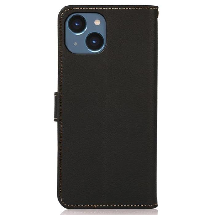 KHAZNEH - KHAZNEH iPhone 14 Plånboksfodral RFID Äkta Läder - Svart