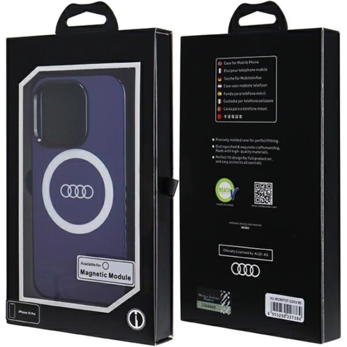 Audi - Audi iPhone 15 Pro Mobilskal Magsafe IML Big Logo - Blå