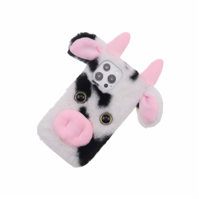 A-One Brand - iPhone 13 Pro Mobilskal Fluffy Cute Cow Plush TPU - Blå