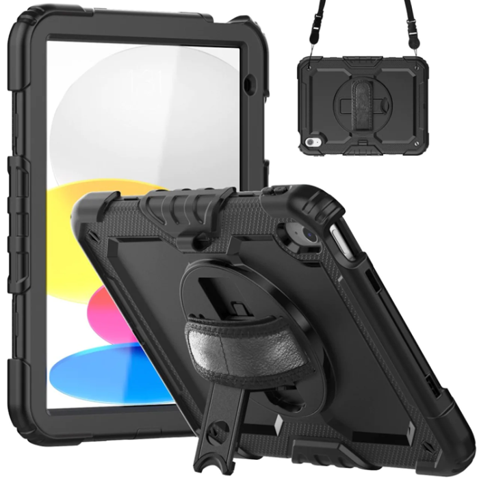 A-One Brand - iPad 10.9 (2022) Skal Shock-Resistant Hybrid med Axelrem - Svart