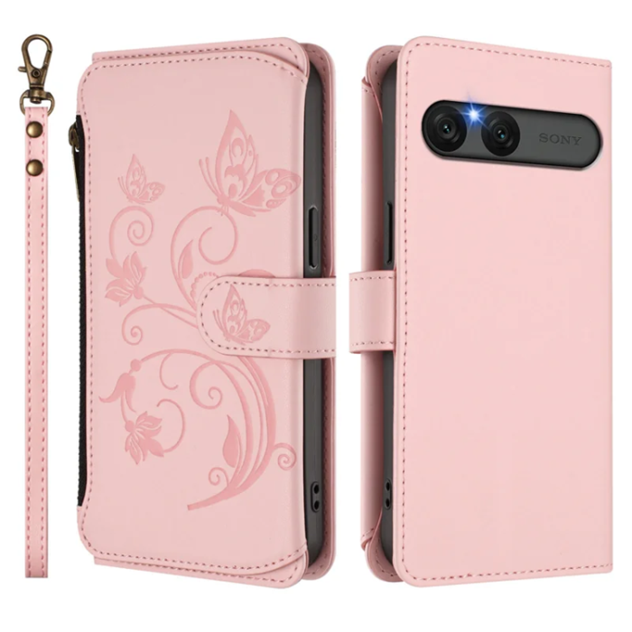 A-One Brand - Sony Xperia 10 VII Plånboksfodral Butterfly Floral - Rosa