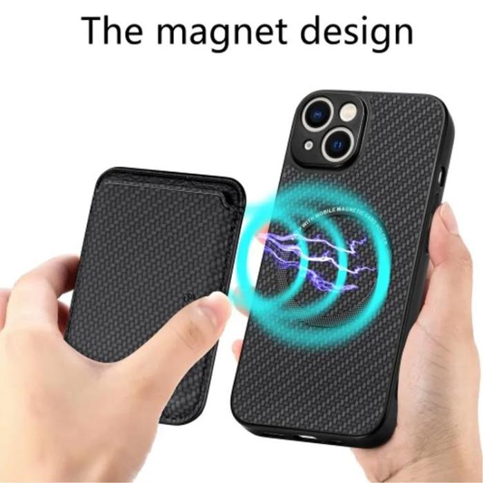 Taltech - iPhone 15 Mobilskal Korthållare Kolfiber - Svart