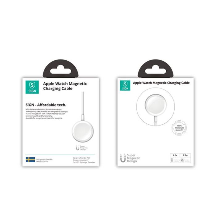 SiGN - SiGN Magnetisk Laddare för Apple Watch, 2.5W, 3A, 1.2m - Vit