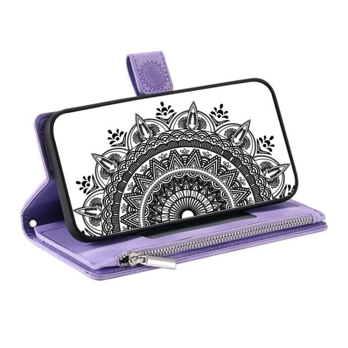 A-One Brand - iPhone 15 Plus Plånboksfodral Mandala Flower Imprinted - Lila