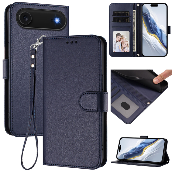 A-One Brand - iPhone 17 Air Plånboksfodral Läder med Handledsrem - Blå