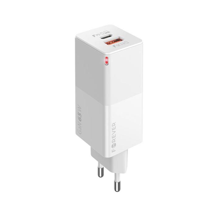Forever - Forever GaN Väggladdare 1x USB 1x USB-C 65W - Vit