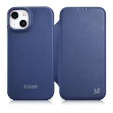 ICARER - iCarer iPhone 14 Plus Pl&aring;nboksfodral Magsafe CE L&auml;der - Bl&aring;