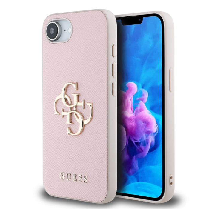 Guess - Guess iPhone 16e Mobilskal PU Grained 4G Metal Logo - Rosa