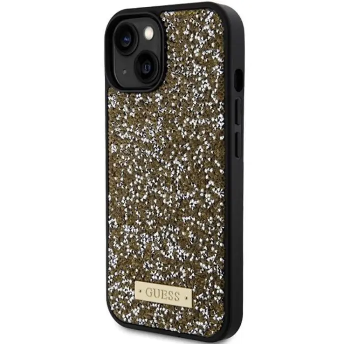 Guess - Guess iPhone 15 Mobilskal Rhinestone Metal Logo - Gul