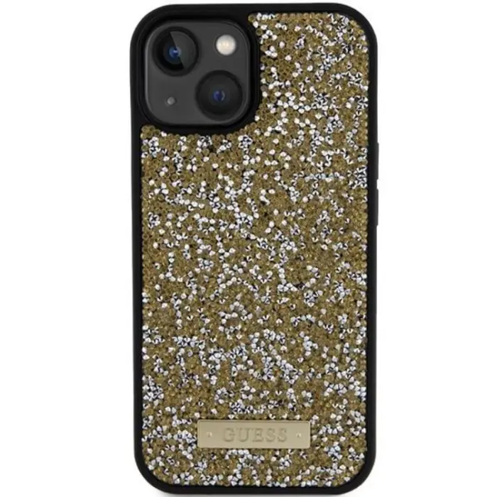 Guess - Guess iPhone 15 Mobilskal Rhinestone Metal Logo - Gul