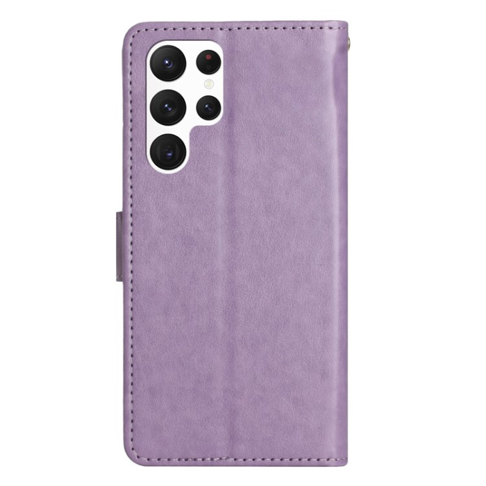 A-One Brand - Galaxy S23 Ultra Plånboksfodral Imprinting Flower Butterfly - Lila