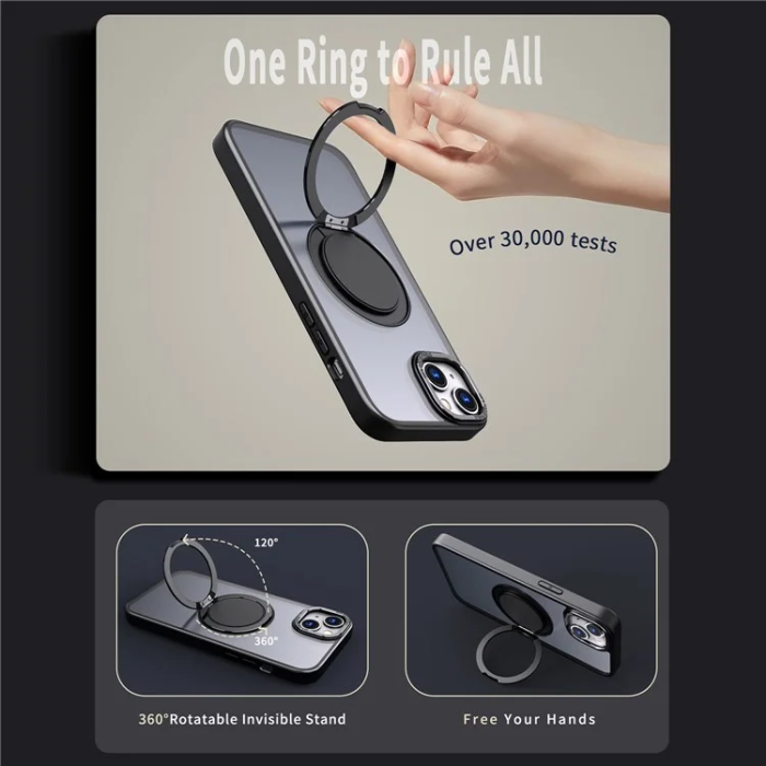 OEM - iPhone 16 Plus Mobilskal MagSafe Ring Rotating - Svart