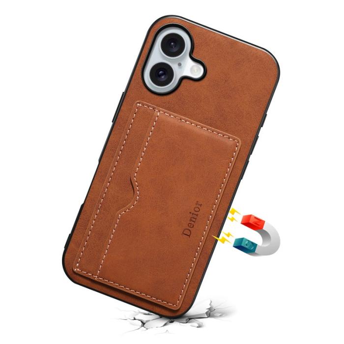 DENIOR - DENIOR iPhone 17 Fodral Kortfack Ställ i Konstläder - Brun