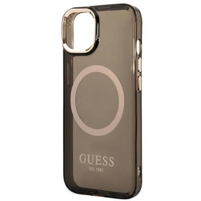 Guess - GUESS iPhone 14 Skal Magsafe Gold Outline Translucent - Svart