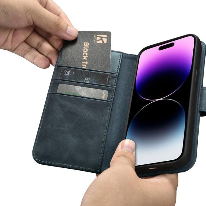 ICARER - iCarer iPhone 14 Pro Max Plånboksfodral Äkta Läder 2in1 Anti-RFID - Blå