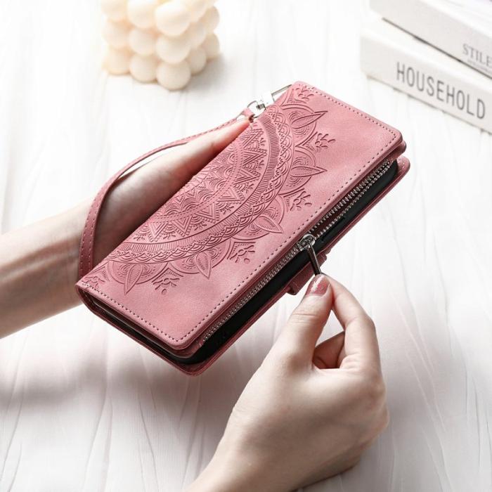 OEM - Samsung Galaxy S26 Plånboksfodral Mandala Blommönster Konstläder - Roséguld