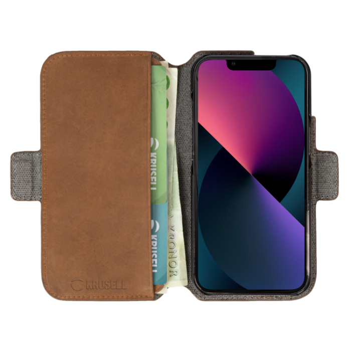 Krusell - Krusell iPhone 13 Mini Plånboksfodral Äkta Läder - Cognac
