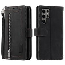 OEM - Samsung Galaxy S26 Ultra Pl&aring;nboksfodral 9 Kortfack Dragkedja Konstl&auml;der - Svart