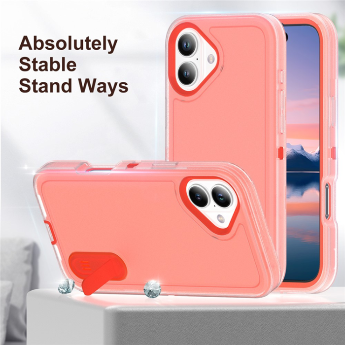A-One Brand - iPhone 17 Mobilskal Kickstand Silikon - Transparent/Orange