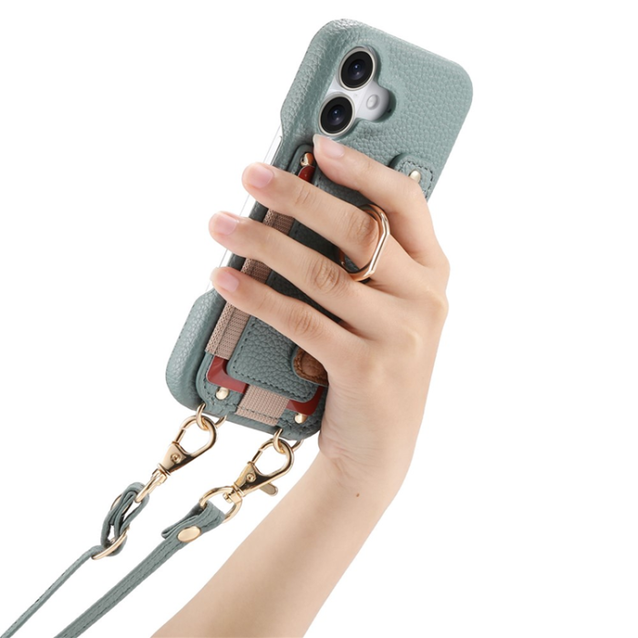 A-One Brand - Mobilskal till iPhone 16 med Korthållare Ring Kickstand - Blå
