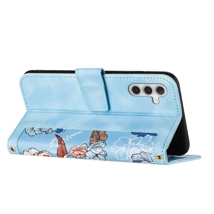 OEM - Mobilfodral för Samsung Galaxy S26 Konstläder Blommor med kortfack - Ljusblå