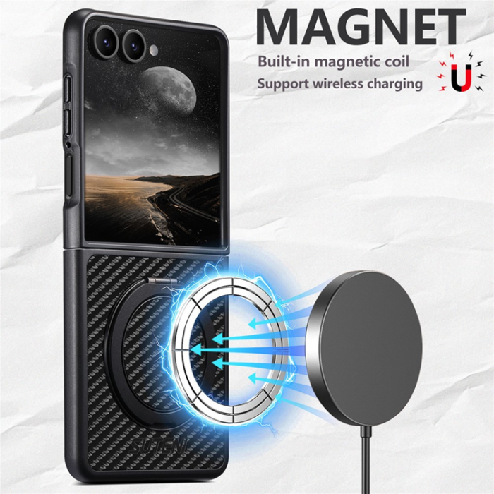 SUTENI - Suteni Galaxy Z Flip 7 Mobilskal MagSafe Carbon Fiber - Svart