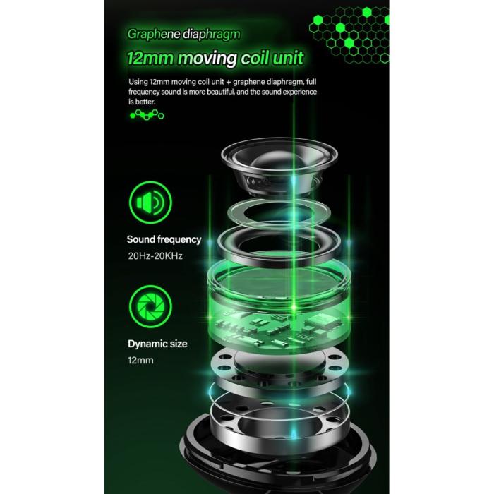 Lenovo - LENOVO GM3 TWS LED Bluetooth Trådlösa Hörlurar - Svart