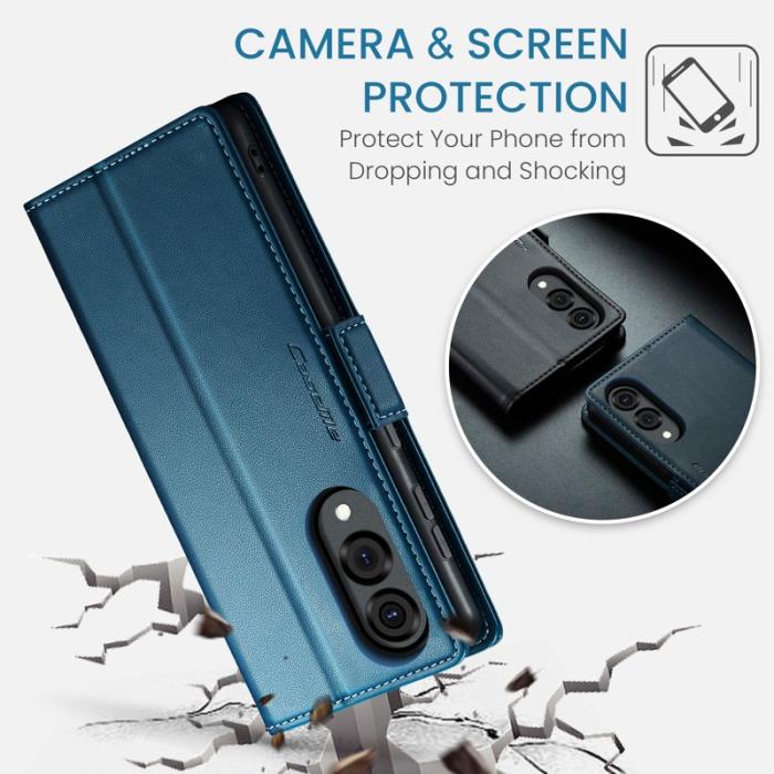 Caseme - CASEME Samsung Galaxy S25 Edge KonstLäder RFID-Skydd Plånboksfodral Blå
