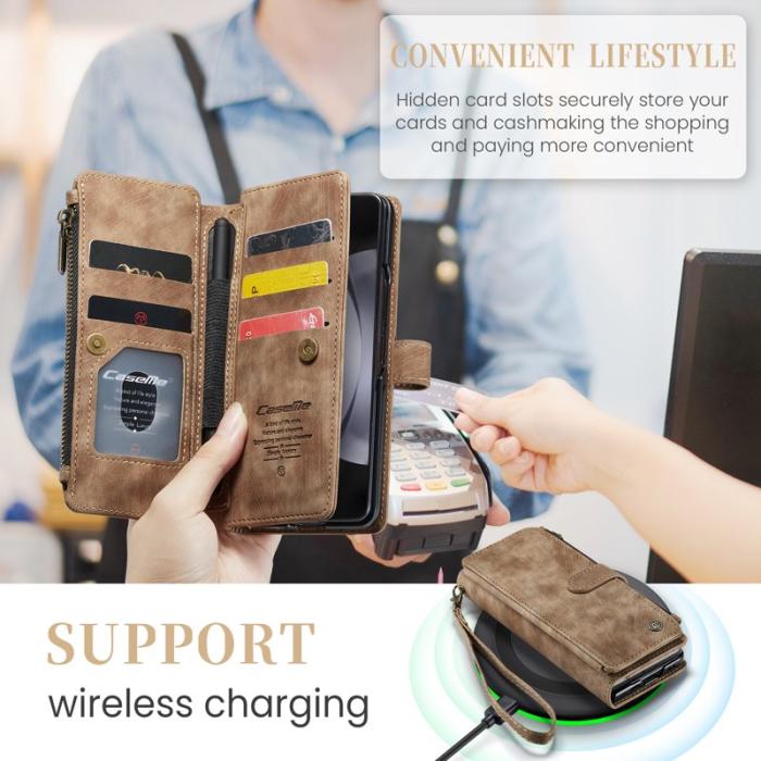 Caseme - CASEME Konstläder Plånboksfodral för Samsung Galaxy Z Fold5 5G - Brun